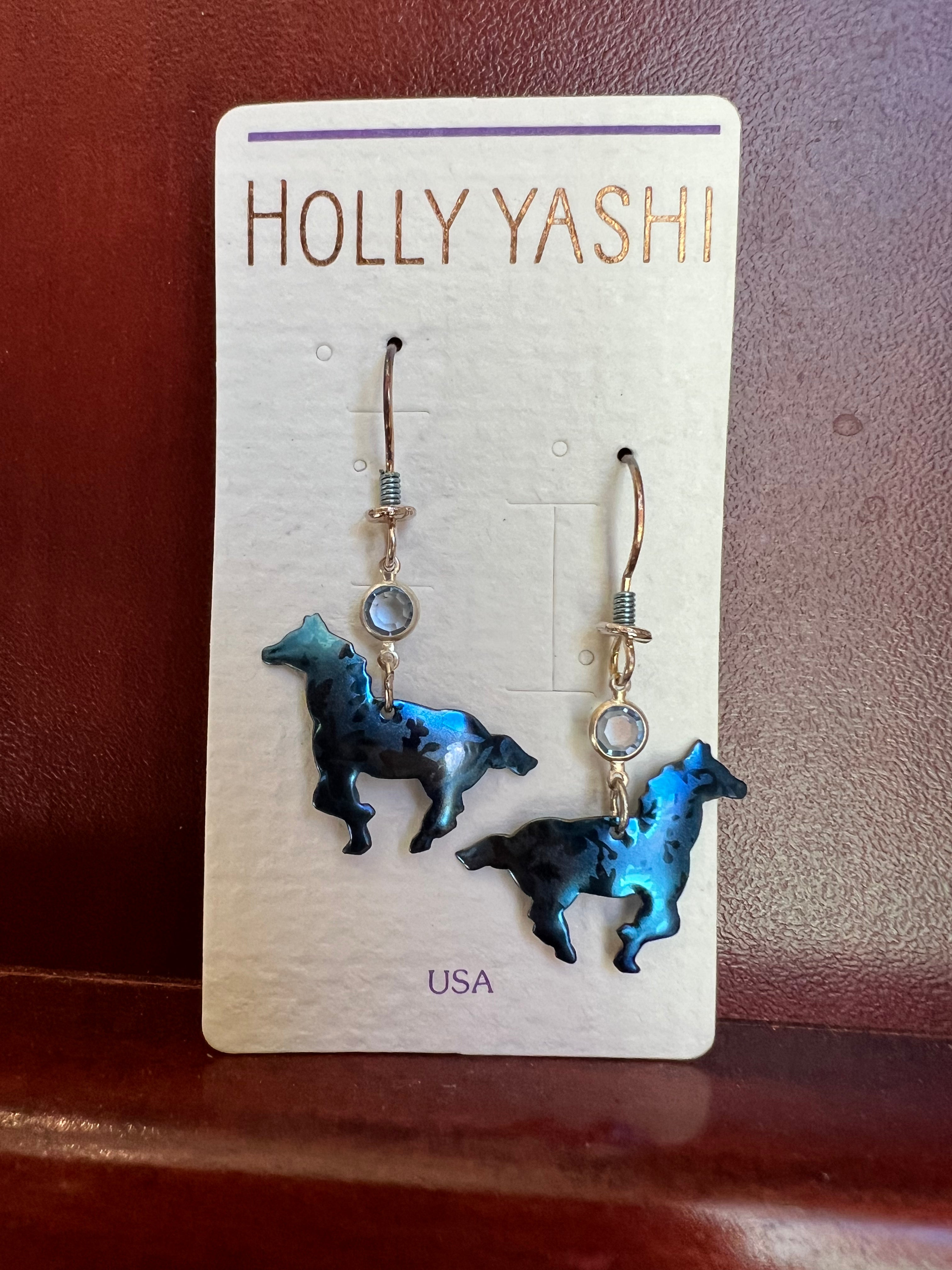 Vintage Holly Yashi Horse Dangle Earrings — Blue Niobium